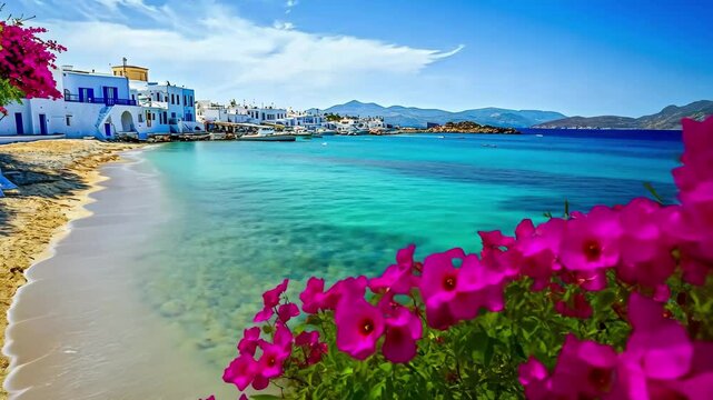 Tranquil shores of Paros island with crystal clear Aegean sea on a sunny day, Aegean sea and shore of Paros island in Greece Greek travel destination