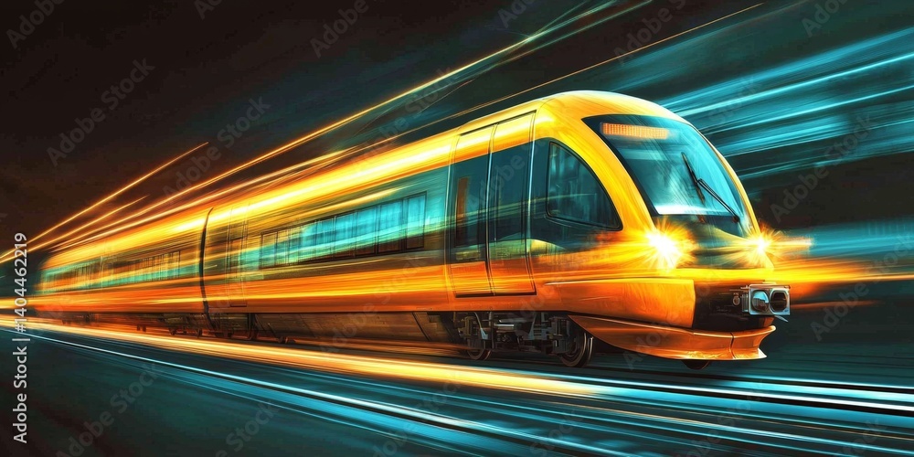 Poster a train speeding through the night, creating a mesmerizing blur.
