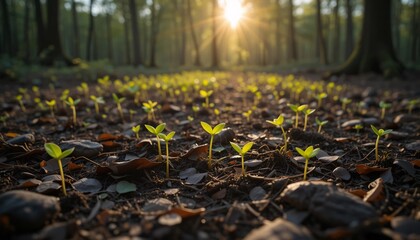New Growth Seedlings Spring Forest Nature Sunrise Plants
