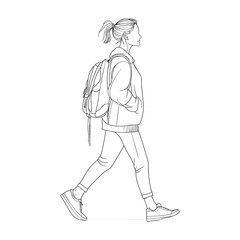 Woman Walking with Backpack