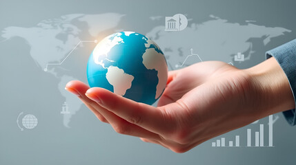 Global Finance Concept with Globe in Hand, Business Expansion, Investment Opportunities, International Trade, and Financial Markets