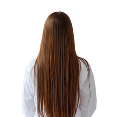 Naklejka premium Back View of Woman with Long Straight Brown Hair, Isolated on PNG Transparent Background 