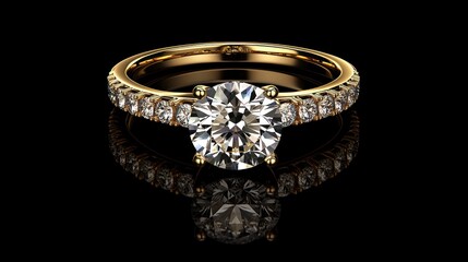 A radiant gold diamond engagement ring, showcasing a center stone and pave setting.