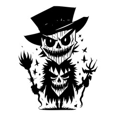 Halloween Monster Duo Black and White Illustration