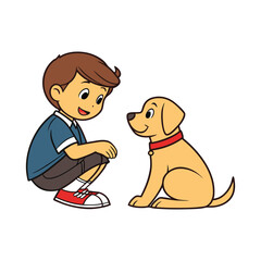 Cartoon Boy and Puppy Vector