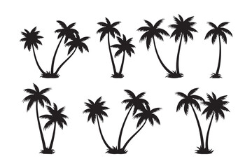  Silhouette of palm tree set vector illustration isolated on white background.