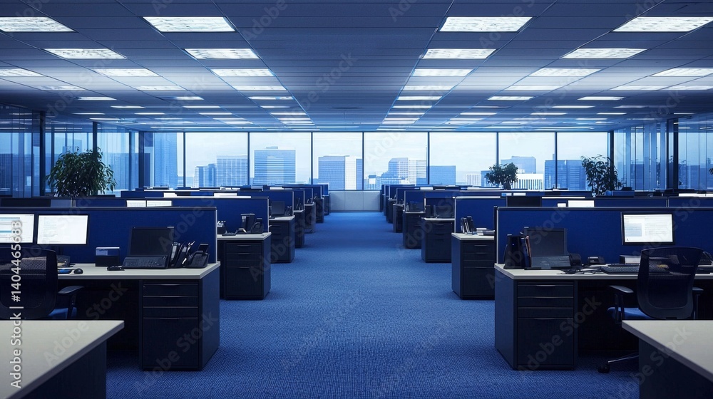 Poster functional office layout promoting collaboration and efficiency.