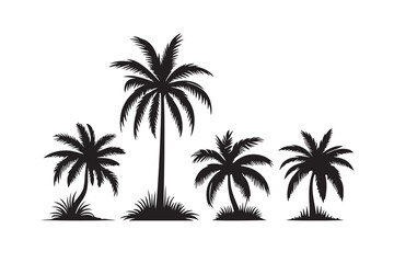  Silhouette of palm tree set vector illustration isolated on white background.