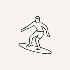 vector illustration of surfing elements in one line style