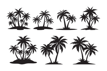  Silhouette of palm tree set vector illustration isolated on white background.