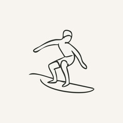 vector illustration of surfing elements in one line style