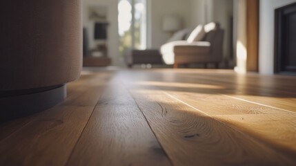Carpenter finishing wood floor. Featuring woodworking and flooring installation