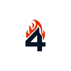 number four with fire company logo vector illustration template design