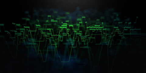 Abstract  background color graph from lines and points in noisy grid data on blue. Technology concept virtual  data.  Banner for business, science and technology data analytics. Big Data.
