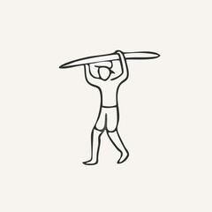 vector illustration of surfing elements in one line style