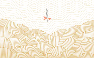 Abstract seamless pattern with gold and beige waves and lines in traditional oriental Japanese style