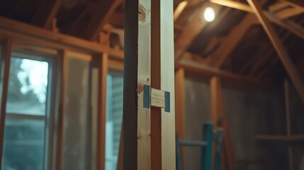 Carpenter fitting wooden frame. Featuring woodwork and frame installation