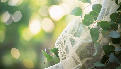 ユーカリの枝トレースの布の美しいコピースペース