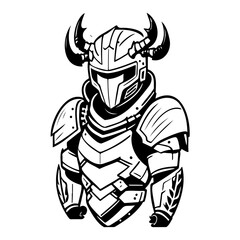 Illustrative Horned Knight in Black and White