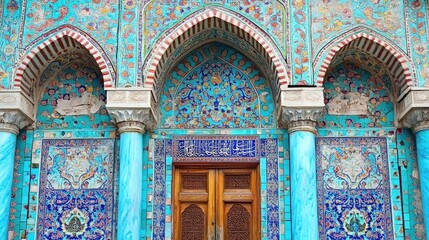Decorative ceramic tiles with colorful patterns arranged in a mosaic typical of local heritage