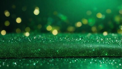 Luxurious green background with glitter on bokeh Royal green glitter texture surface
