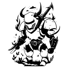Monochrome Armored Warrior Vector Illustration
