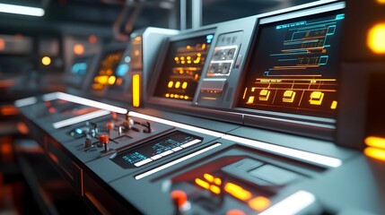 Futuristic factory with ai-driven control panels, representing industry 5.0 and smart manufacturing