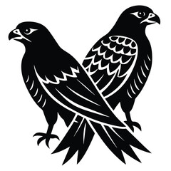 Black Silhouette of Two Hawks: Heraldic Design, Vector Illustration, Eagle-Like Birds, Crest Emblem, Decorative Art