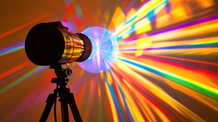 Mini projector on tripod projecting vibrant image onto wall