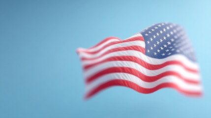 Obraz premium 3d rendered image of waving usa flag captured as if floating mid-air with ample blue sky background offering generous