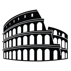 Naklejka premium Flat Roman Colosseum Minimal History Icon in Black