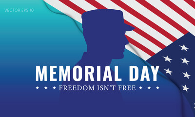 Freedom Isn't Free with Soldier Silhouette and Folded American Flag