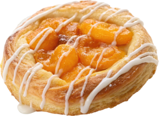 A flaky golden brown pastry filled with sweet juicy apricot preserves and drizzled with a delicate vanilla glaze