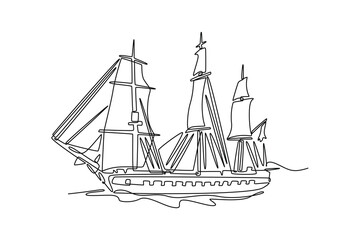Sea ​​transportation concept. Single line draw design. Vector graphic illustration