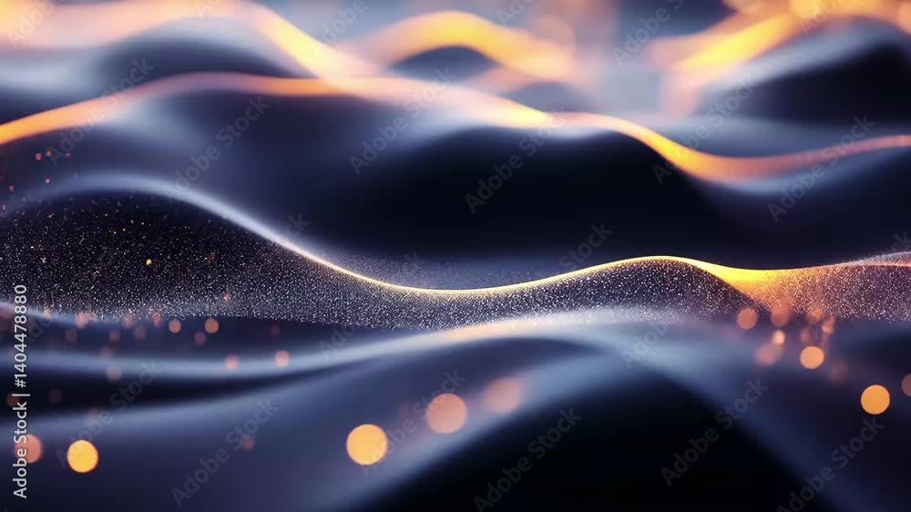 Poster flowing dark wavy particles of light creating a mesmerizing visual experience at night, dark video f