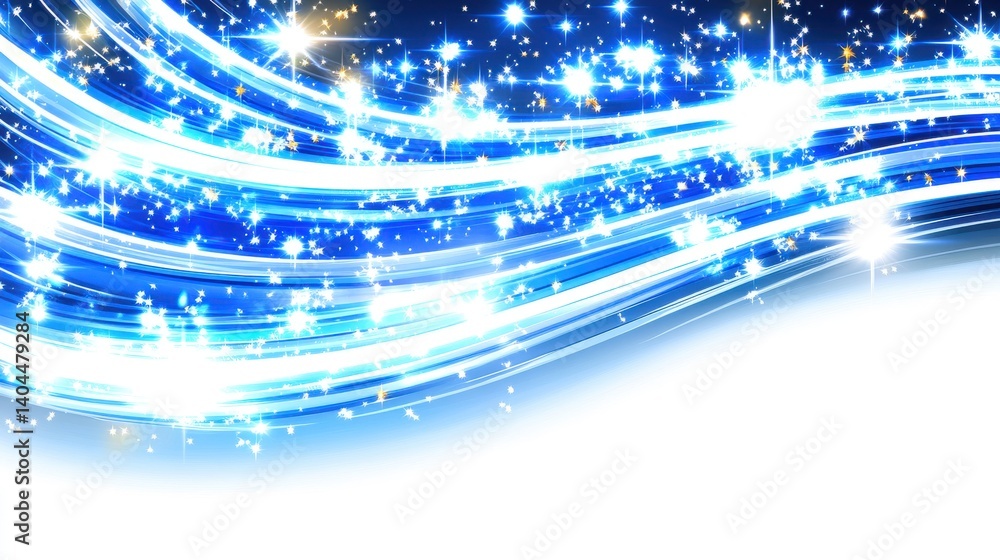 Poster glowing blue waves with sparkling stars on a bright background ideal for backgrounds and design proj