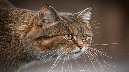 Focused Wild Cat Staring Intently in Natural Habitat with Sharp Eyes and Distinctive Fur Texture, Captivating Image
