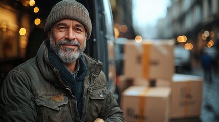 Obraz premium Smiling Delivery Man with Packages