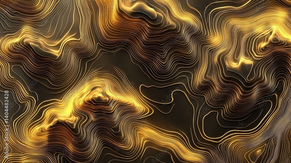 Poster abstract golden topographic lines dark background elegant design modern art 3d wave curve style blac