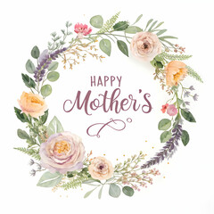  watercolor floral wreath encircling happy mother showing love  for mother day 