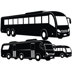 Black & White Vector Illustration of Buses: Coach, Shuttle, & Mini Bus - Transportation Graphics for Design Projects & Commercial Use
