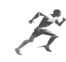 Geometric vector illustration of a running man on a white background, symbolizing motion, fitness, energy, and a modern digital style.