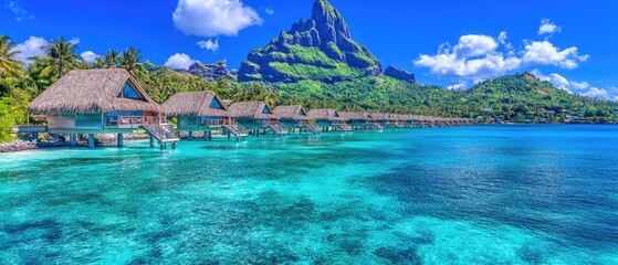 Tropical overwater bungalows on a pristine beach