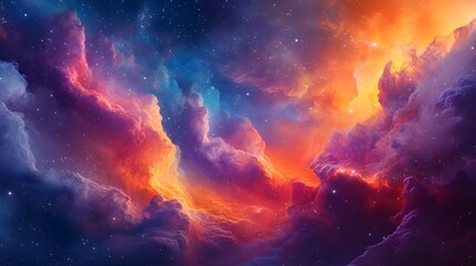 Naklejka premium Stunning vision of nebula clouds and stars in deep space, portraying the vastness of the cosmos, interstellar wonder, and human spaceflight dreams 