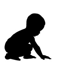 Silhouette of Crawling Baby on Floor Isolated on White Background