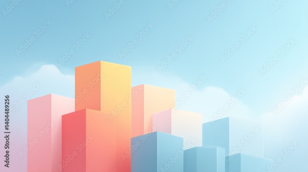 Poster minimalistic digital artwork featuring abstract geometric shapes and soft pastel colors with ample c