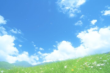 Fototapeta premium Sunny Meadow, Blue Sky, Hills