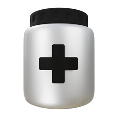Medical bottle with a black cross on it 3D Silver Metallic Concept Materials
