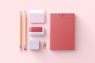 minimalistic image of assorted stationery items neatly arranged on plain surface