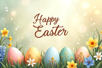 Pastel Easter Eggs and Blooming Spring Florals &ndash; Festive Greeting Card Design